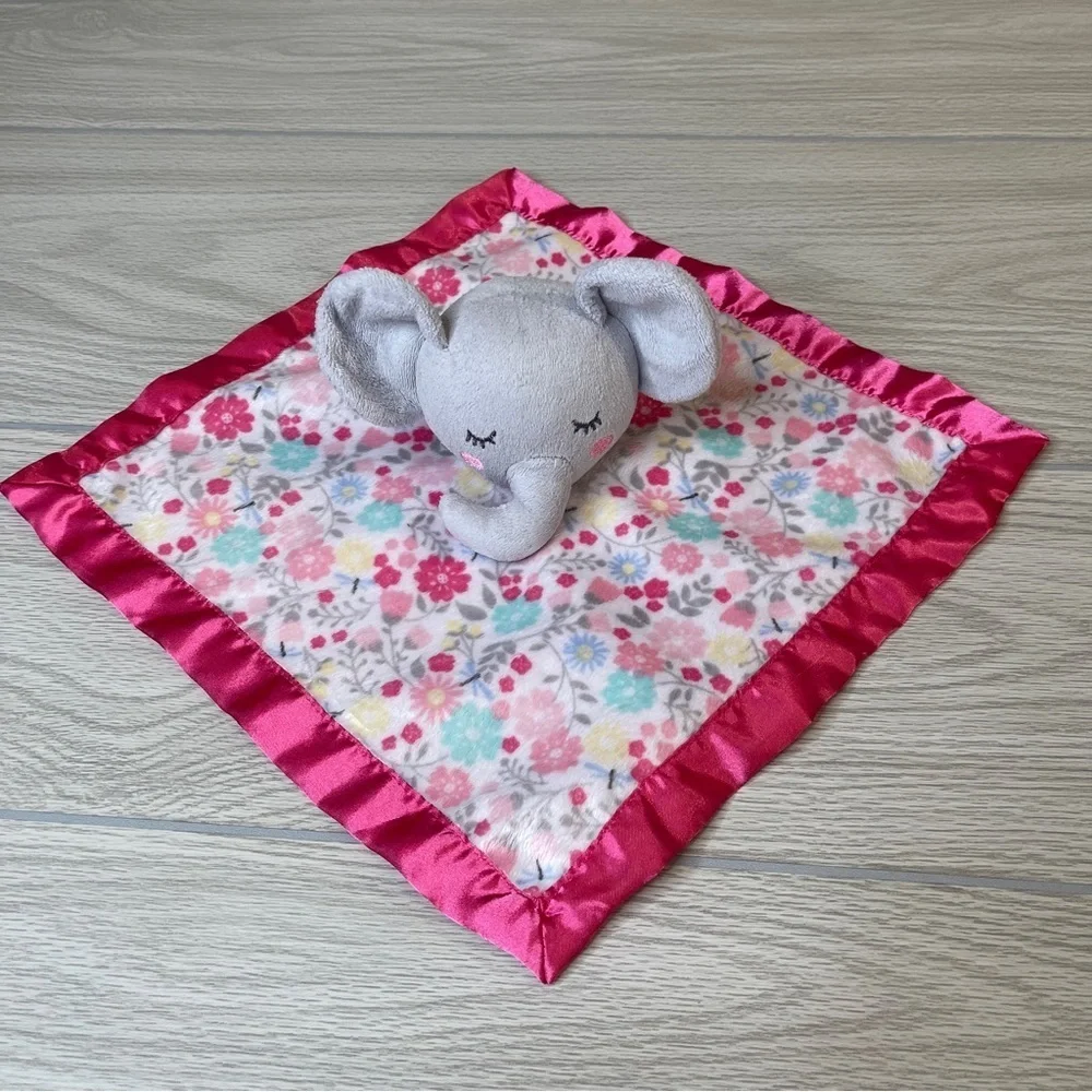 Parent Choice Elephant Plush Pink Satin Trim Baby Girl Lovey Security Blanket